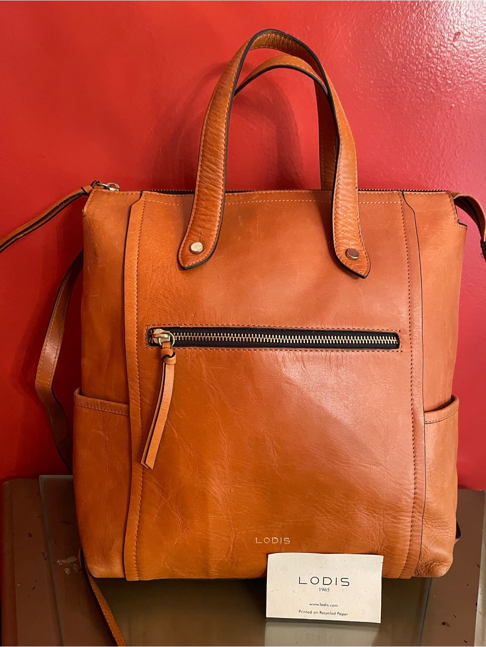 Lodis Catalina Cognac Leather Backpack Tote